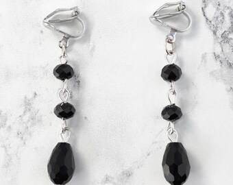 Boucles D'oreilles à Clips Longues Grappe De Perles Noires Et Dorées - Artisanales