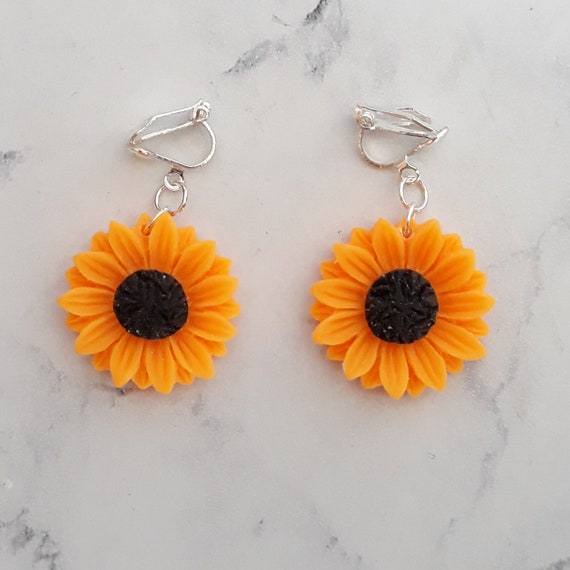 Sunflower clip on earrings deals