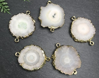 Natural GEODE Druzy Solar Quartz Gemme Plaqué Or Designer Connecteur Bricolage