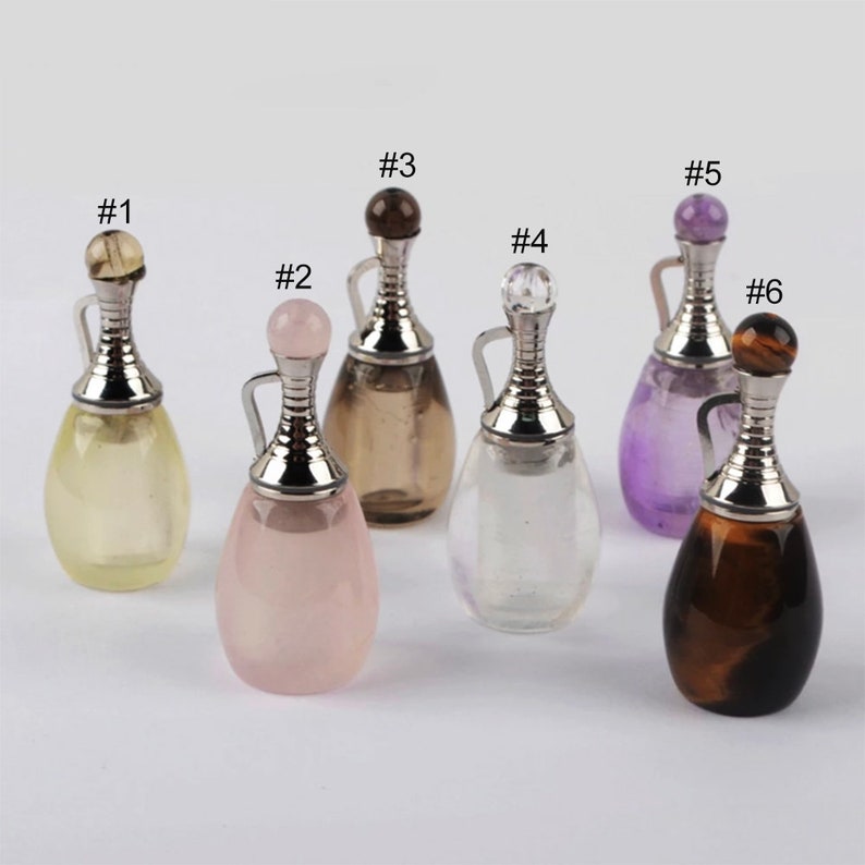 Natural Gems Stone Perfume Bottle Pendant in Silver White/Pink Etsy