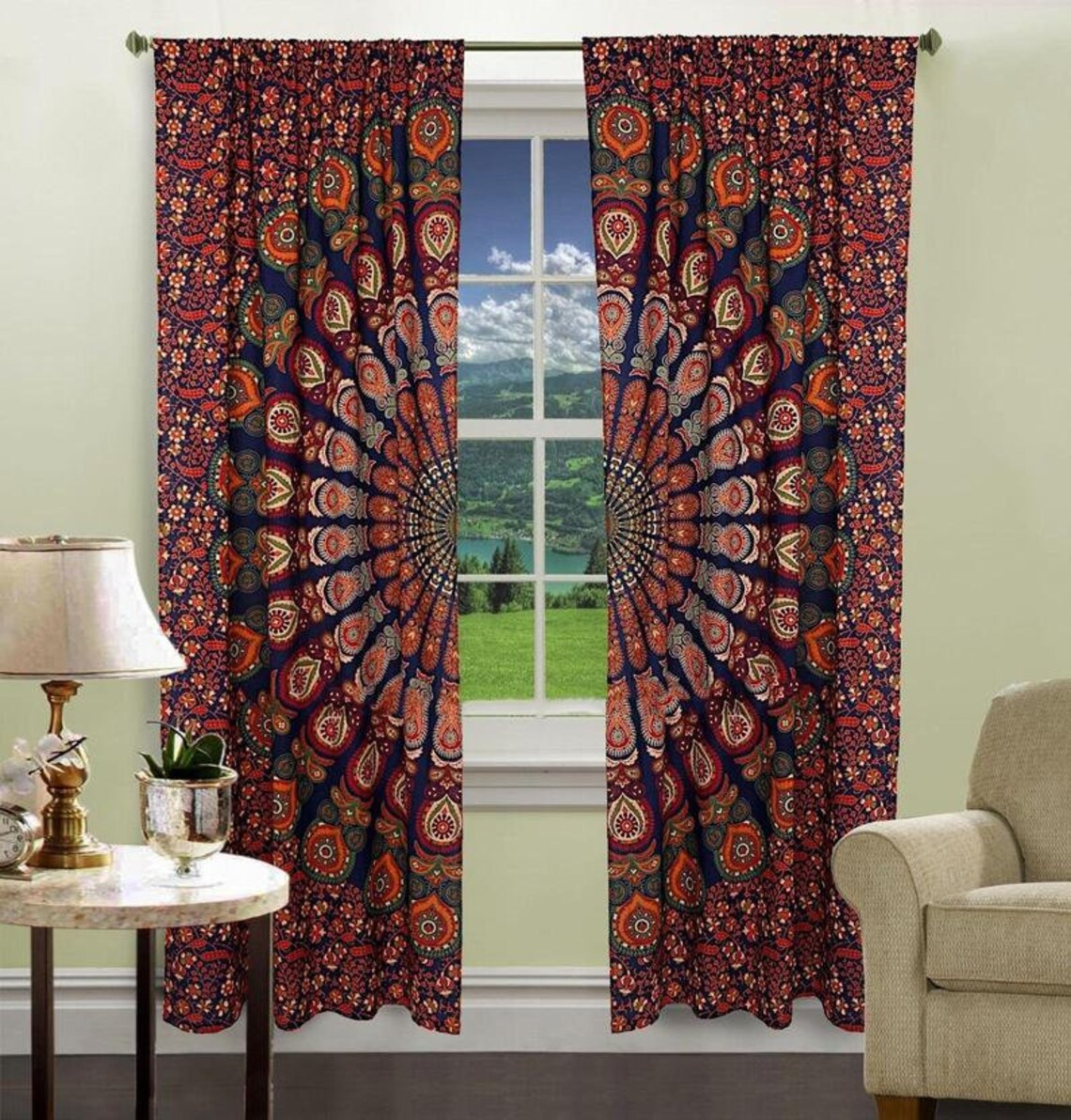 Indian Handmade Mandala Curtains Bohemian Style Curtainwall | Etsy
