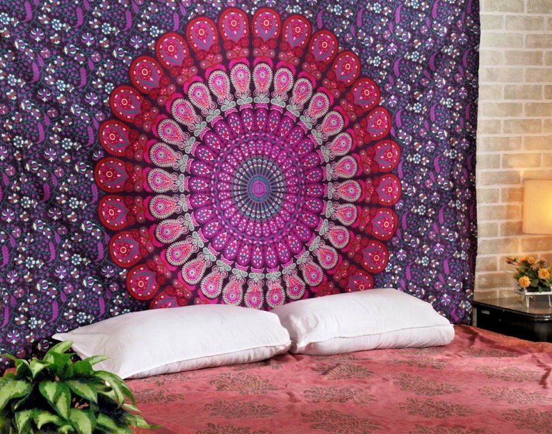 Handmade Tapestry Pink Mandala Tapestryindian Etsy
