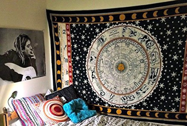 Black and White Zodiac Tapestry Wall Hanging Horoscope Etsy