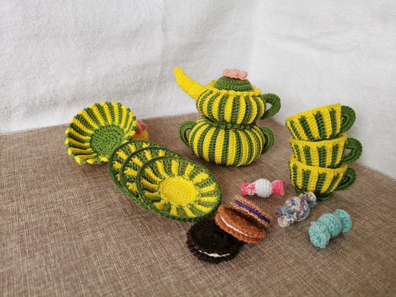 Small Tea Set Crochet Tea Amigurumi Handmade Teapot Teacups for Dolls