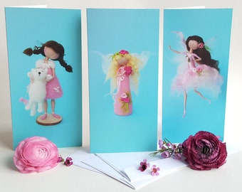 Greeting card set of 3 cards for any occasion, Waldorf inspired, Waldorf doll