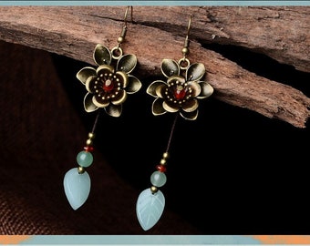 Boucles d'oreilles Fleur en Bronze et Agate