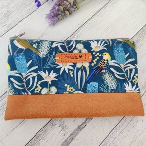 Bolsa de embreagem com zíper para pássaros nativos australianos, bolsa, carteira, bolsa de maquiagem, bolsa de viagem. Feito à mão em Sydney