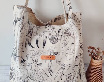 May Gibbs Natural Linen Handbag, Aussie Tote Bag, Everyday Bag, Handmade