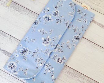 Face Mask Pouch, Face Mask Holder, Handmade - Blue Floral