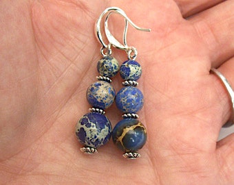 Cobalt Glass, Lapis Lazuli & Coin Pearl Earrings, Chandelier Earrings, Blue Gold White Earrings, French Style, Boho Chic, Small Earri Cobalt Glass, Lapis Lazuli & Coin Pearl Earrings, Chandelier Earrings, Blue Gold White Earrings, French Style, Boho Chic, Small Earri