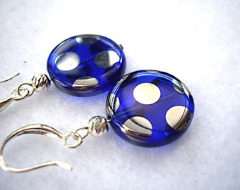 Blue Glass Bead Drop Earrings, Blue & Silver Earrings, Cobalt Blue Earrings, Blue Glass Jewellery, Girlfriend Gift, Wife Gift, Gift for Mum
