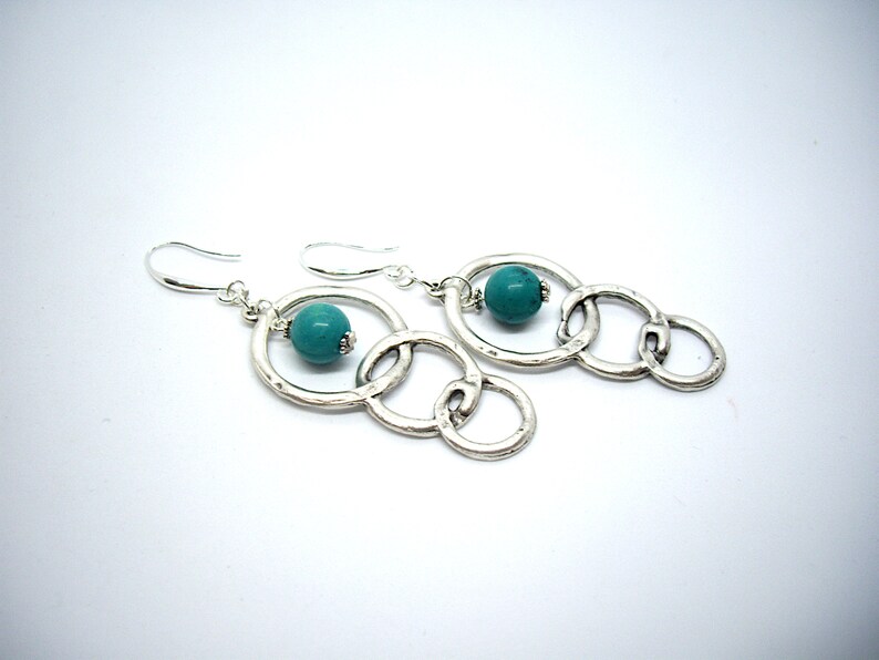 Turquoise and silver hoop earrings