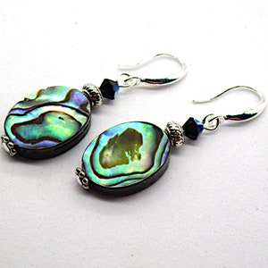Abalone earrings, Abalone shell earrings, Paua shell earrings, Green blue earrings, Shell Earrings, Sterling Silver Earrings, Gift For Her