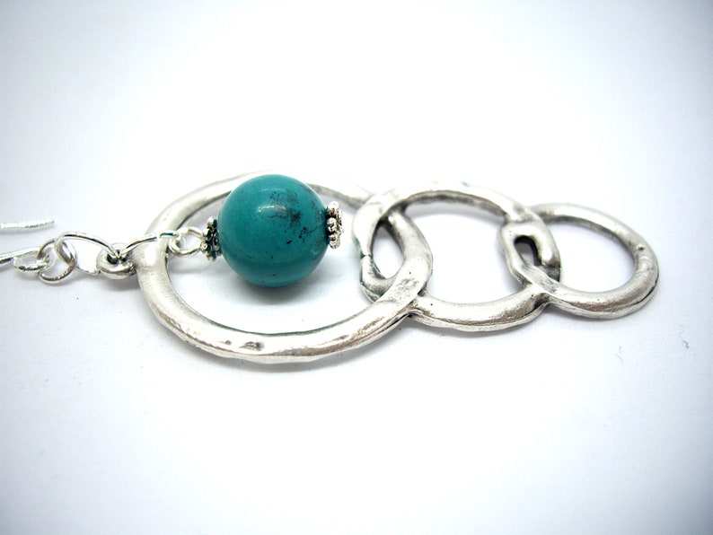 Turquoise and silver hoop earrings