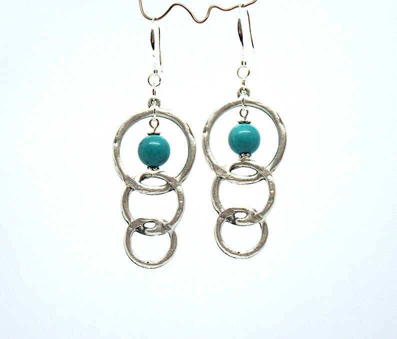 Turquoise and silver hoop earrings