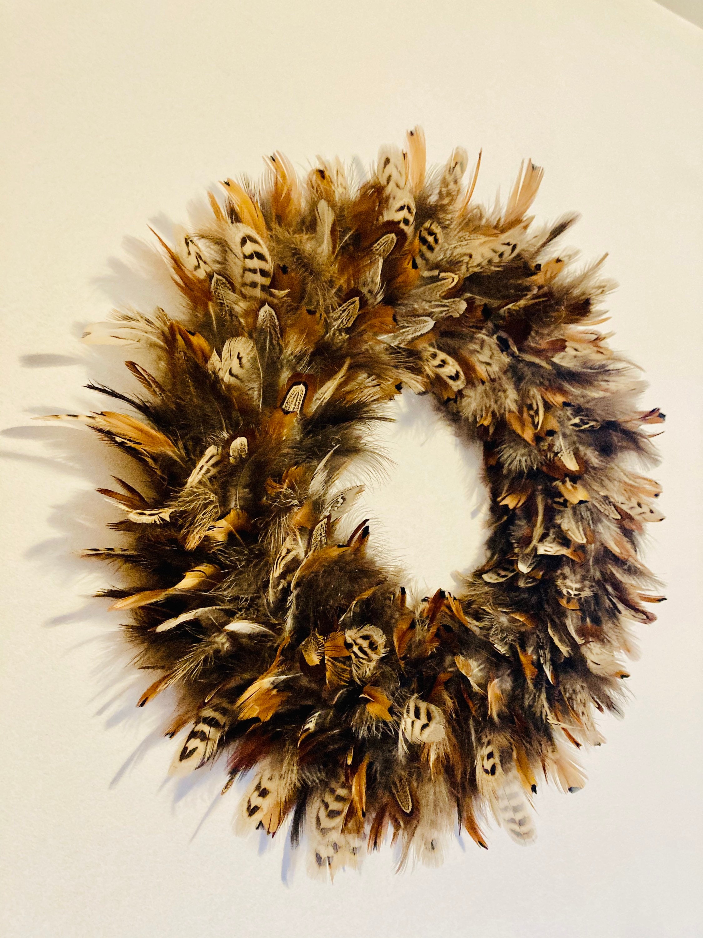 Flared mixed pheasant Feather Wreath wall decor or centrepiece Etsy