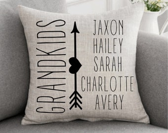 Grandparent Pillow Cover, Custom Grandkids Names, Farmhouse Custom Decor, Grandparent Gifts, Personalized Grandchildren, Christmas Gift