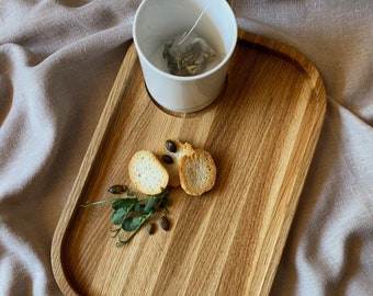 Assiette de service en chêne, plateau de service décoratif, assiette à thé en bois, plateau en bois de chêne