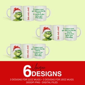 Diseños de sublimación de tazas navideñas 11oz y 15oz Paquete Envoltura Dibujos animados Divertido diseño navideño con una cita Archivo digital PNG