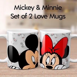 Mickey and Minnie mouse Love Mugs Set of 2 ideal Couples Gift Idea for Anniversary, Engagement or Christmas