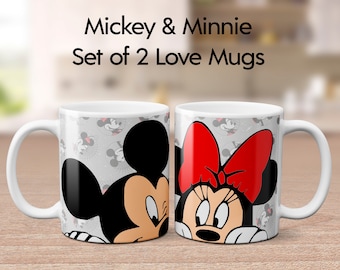 Mickey and Minnie mouse Love Mugs Set of 2 ideal Couples Gift Idea for Anniversary, Engagement or Christmas