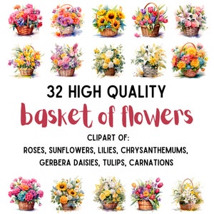 Mand met bloemen clipart - 32 hoge kwaliteit JPG's en PNG's - Flower Collection - Kaart maken, commercieel gebruik, digitale download