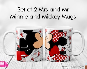 MR and MRS mugs with Mickey and Minnie mouse printed on this Disney Mug Set of 2 ideal for Anniversary Gift