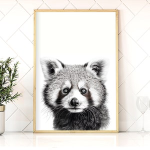 Black and White Red Panda Wall Art in High-resolution, Animal Wall Art