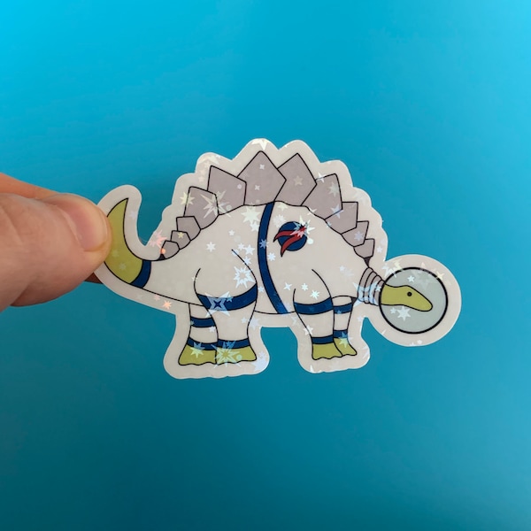 Dinosaur in Space Vinyl Sticker, Holographic Sticker for Planners, space gifts for kids, dinosaur gifts for adults