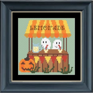 Lemonade Ghosts cross stitch pattern, digital download, halloween pattern for cross stitch