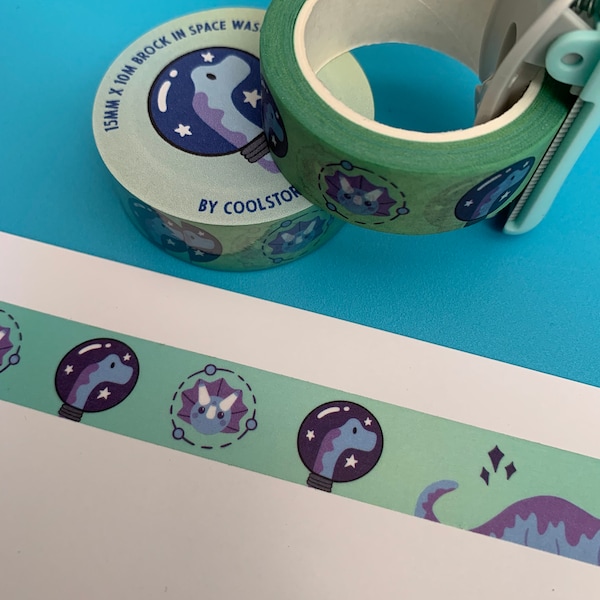 Brock in Space Washi Tape | Space Dinosaur Masking Tape | Blue Brock Variation | Journal Supplies | Cute Stationery