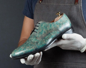 Zapatos Derby con pátina de piedra turquesa para hombre, edición limitada