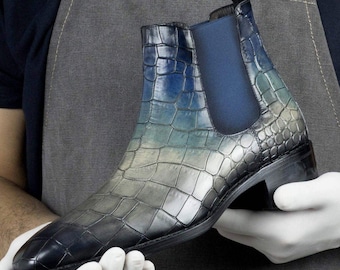 Botas Chelsea para hombre Goodyear welt Patina Croc Pretoria Edición Limitada