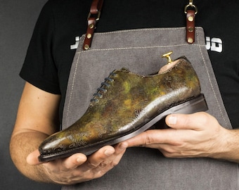 Zapatos Goodyear Welt con pátina de museo verde floral para hombre, edición limitada