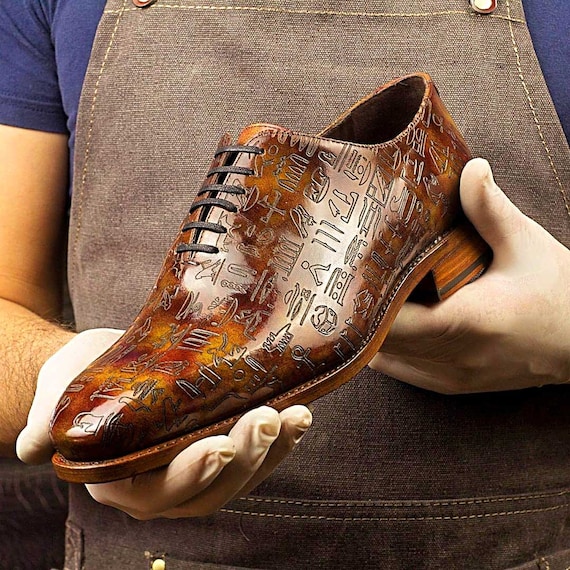 Men's Wholecut Goodyear welt patina shoes Egyptian limited edition large size extra wide