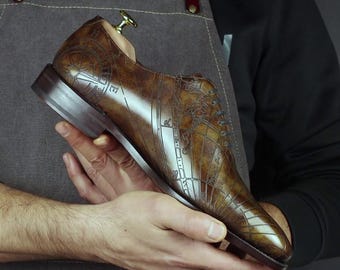 Zapatos Goodyear Welt Patina para hombre, edición limitada, Cartography