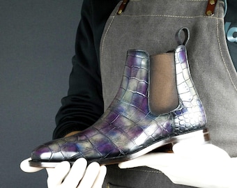 Botas Chelsea Goodyear Welt con pátina de Croc Alexandria para hombre, edición limitada