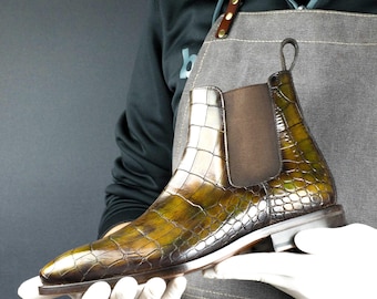 Botas Chelsea Goodyear Welt con pátina de Croc Cairo para hombre, edición limitada