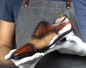 Zapatos Oxford Goodyear Welt con pátina de museo Fire Cream para hombre, edición limitada