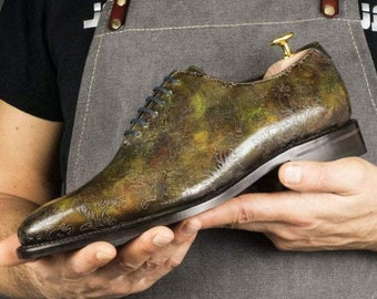 Floral Green Museum Patina Wholecut Goodyear Welt Shoes Limited Edition