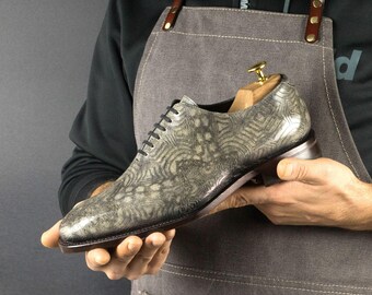 Zapatos Goodyear Welt con cadena de fresno y pátina de mármol para hombre, edición limitada