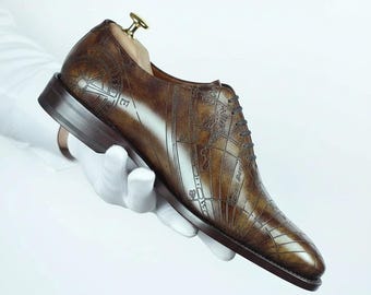 Men's Wholecut Goodyear welt Patina Shoes Cartography Limited Edition