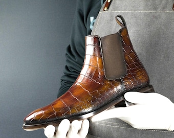 Botas Chelsea Goodyear Welt con pátina Croc Nairobi para hombre, edición limitada