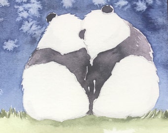 wenskaart, liefdeskaart, trouwkaart, valentijnskaart, panda's, dubbele kaart, blanco, vierkant, 14x14 cm, panda love, starry night, met envelop