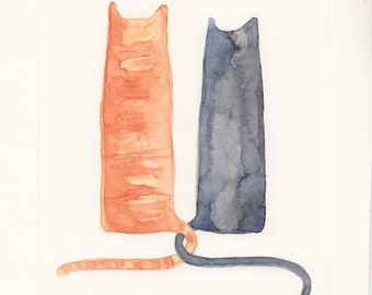 orginele handgeschilderde aquarel van een kat katten