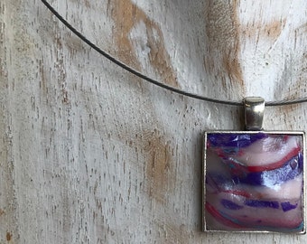 brons goud vierkant pendant hanger medaillon lange ketting van 100 cm ball chain of blauw aqua moederdag persoonlijk bericht St Tropez Bleu