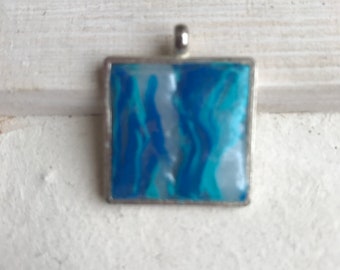 brons goud vierkant pendant hanger medaillon lange ketting van 100 cm ball chain of blauw aqua moederdag persoonlijk bericht St Tropez Bleu