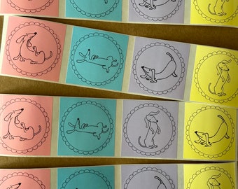 4 naklejki z jamnikami, naklejki teckel, papier do pakowania prezentów, scrapbooking