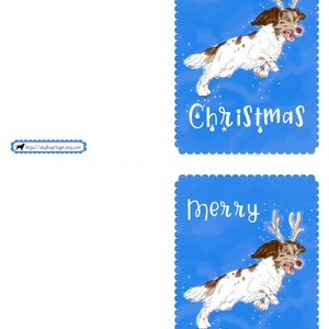 DIGITALE kerstkaart sluitsticker BUNDEL afdrukbare kerstkaart, engelse springer spaniel, rendier, hond, spaniel, GRATIS printbare envelop afbeelding 4