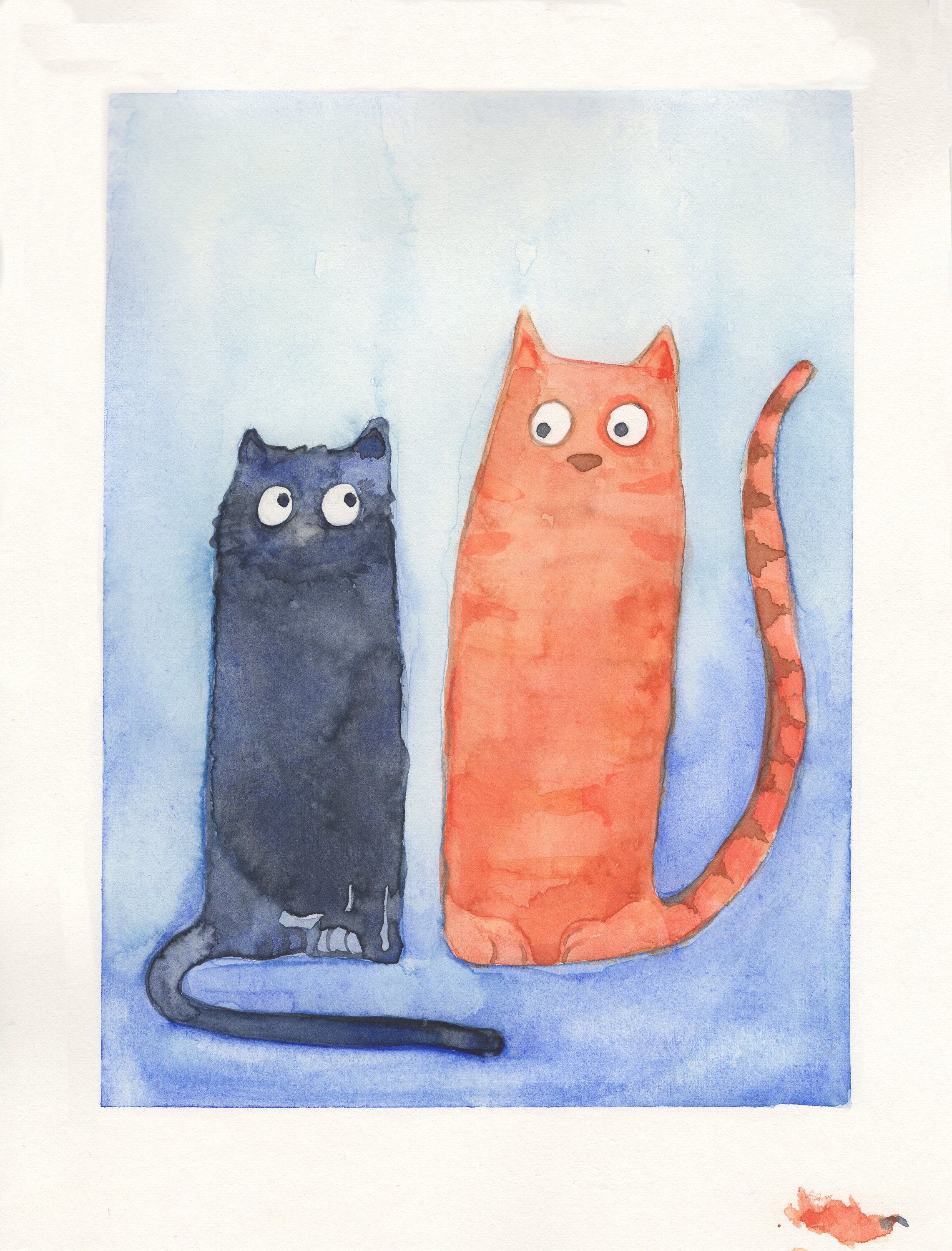orginele handgeschilderde aquarel van een kat katten